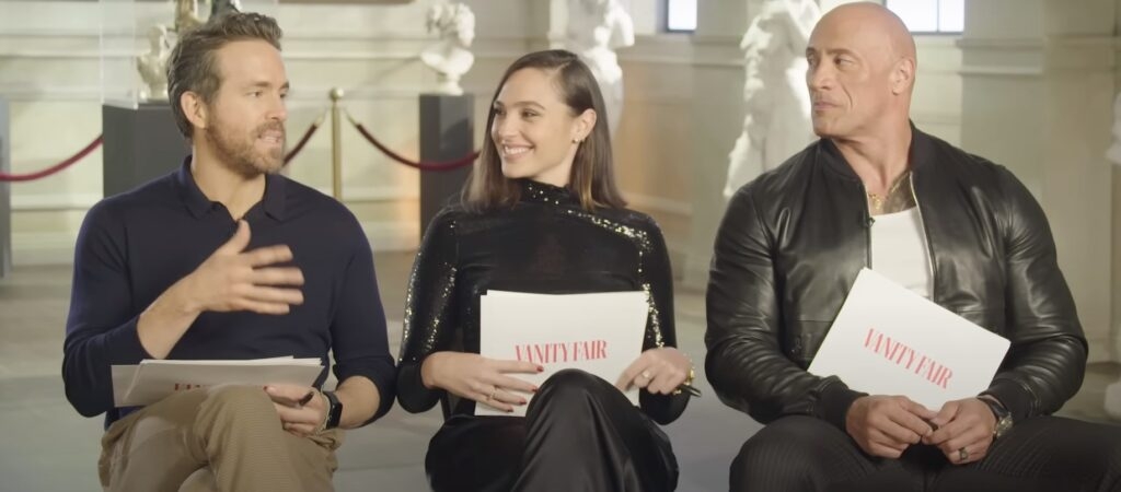 Photo of Ryan Reynolds, Gal Gadot and Dwayne Johson participating for Vanity Game Show