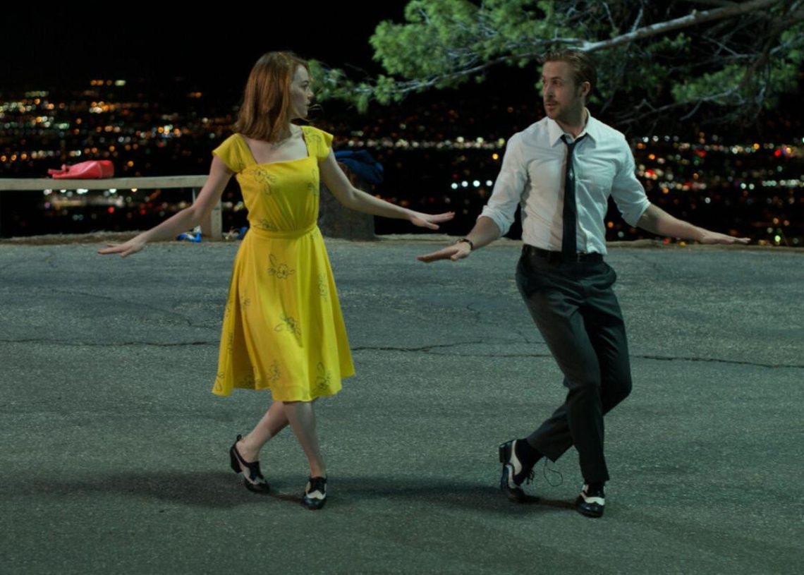 Emma Stone and Ryan Gosling in a scene of La La Land