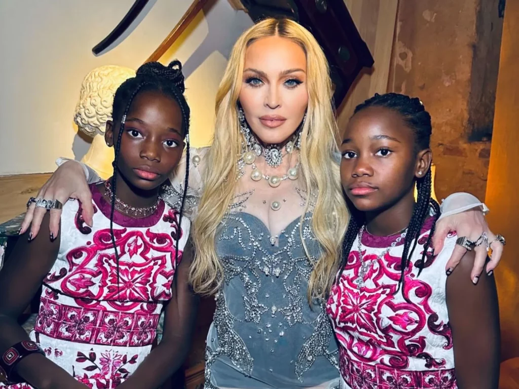 Madonna with her twin daughters 