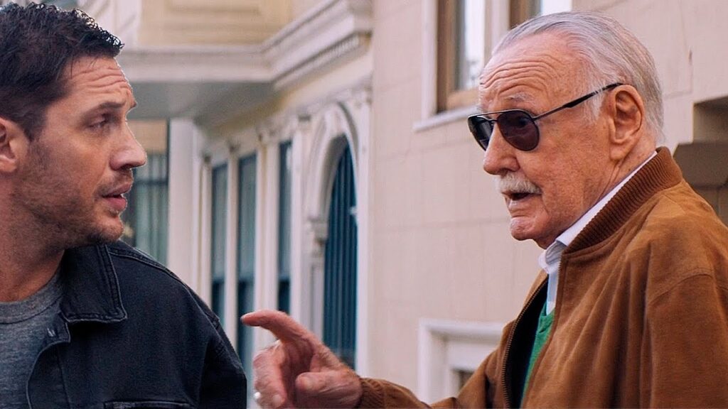 Tom Hardy and Stan Lee in a still from Venom