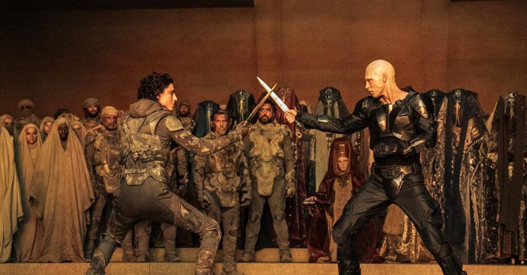 Timothée Chalamet and Austin Butler in Dune: Part Two