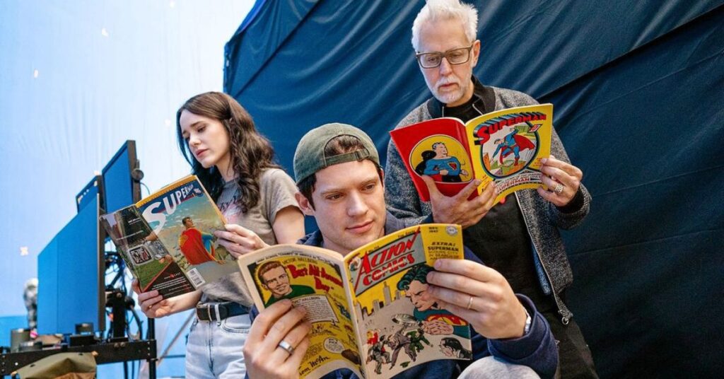 Rachel Brosnahan, David Corenswet and James Gunn