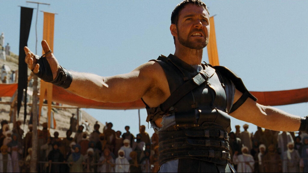 An ambitious Maximus played by Russell Crowe in Gladiator