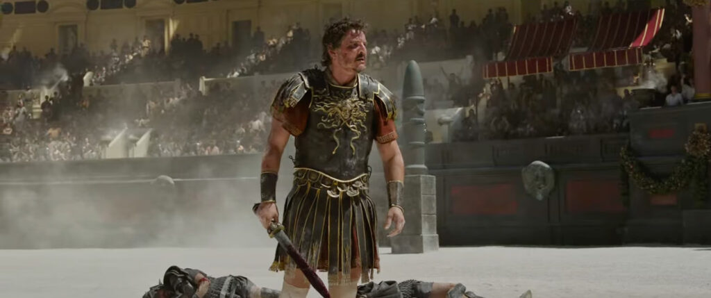 Pedro Pascal in armor in Gladiator II