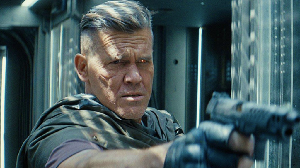 Josh Brolin as Cable pointing a gun in Deadpool 2