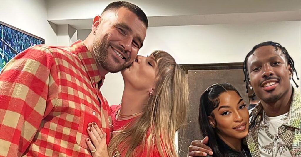 Taylor Swift and Travis Kelce with Chariah Gordon and Mecole Hardman Jr.