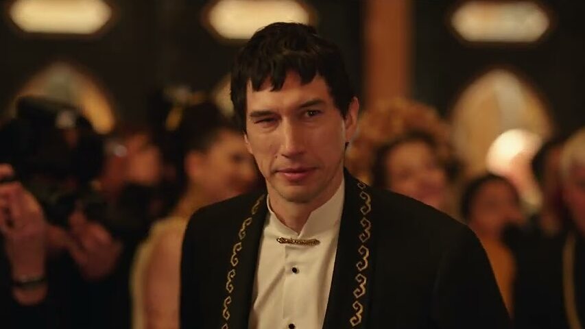 A smirking Adam Driver in a still from Megalopolis trailer