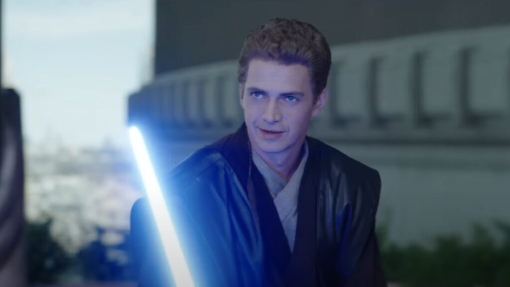 Hayden Christensen as Anakin Skywalker with his lightsaber in Obi-Wan Kenobi