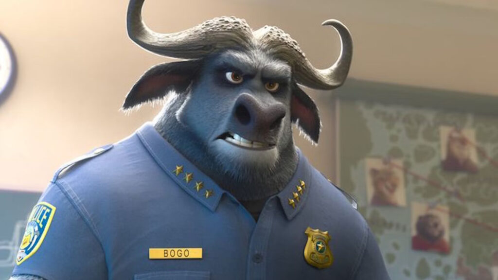 Idris Elba as Chief Bogo in Zootopia wearing glasses