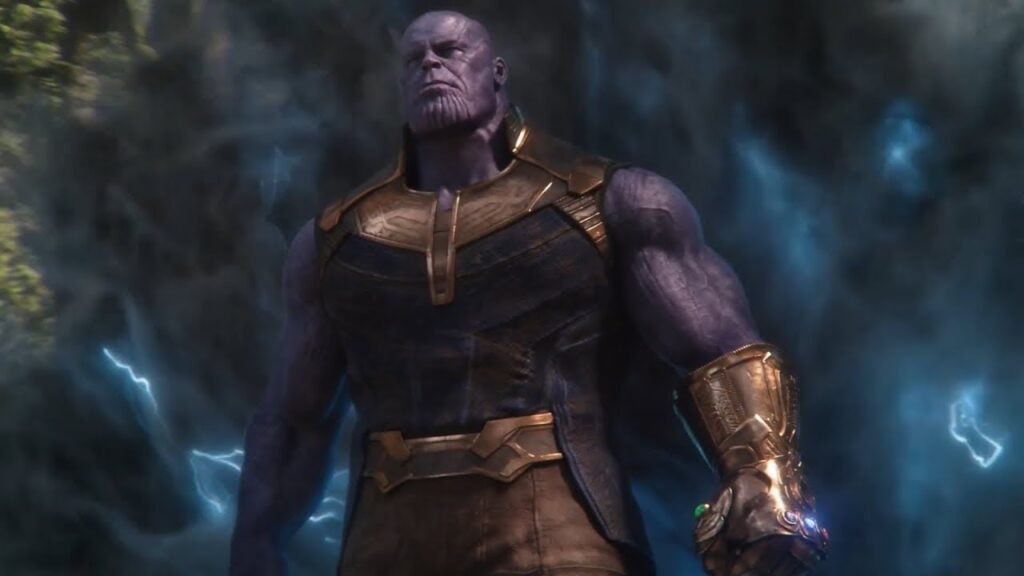 Thanos arriving on Earth to battle the Avengers in Avengers: Infinity War