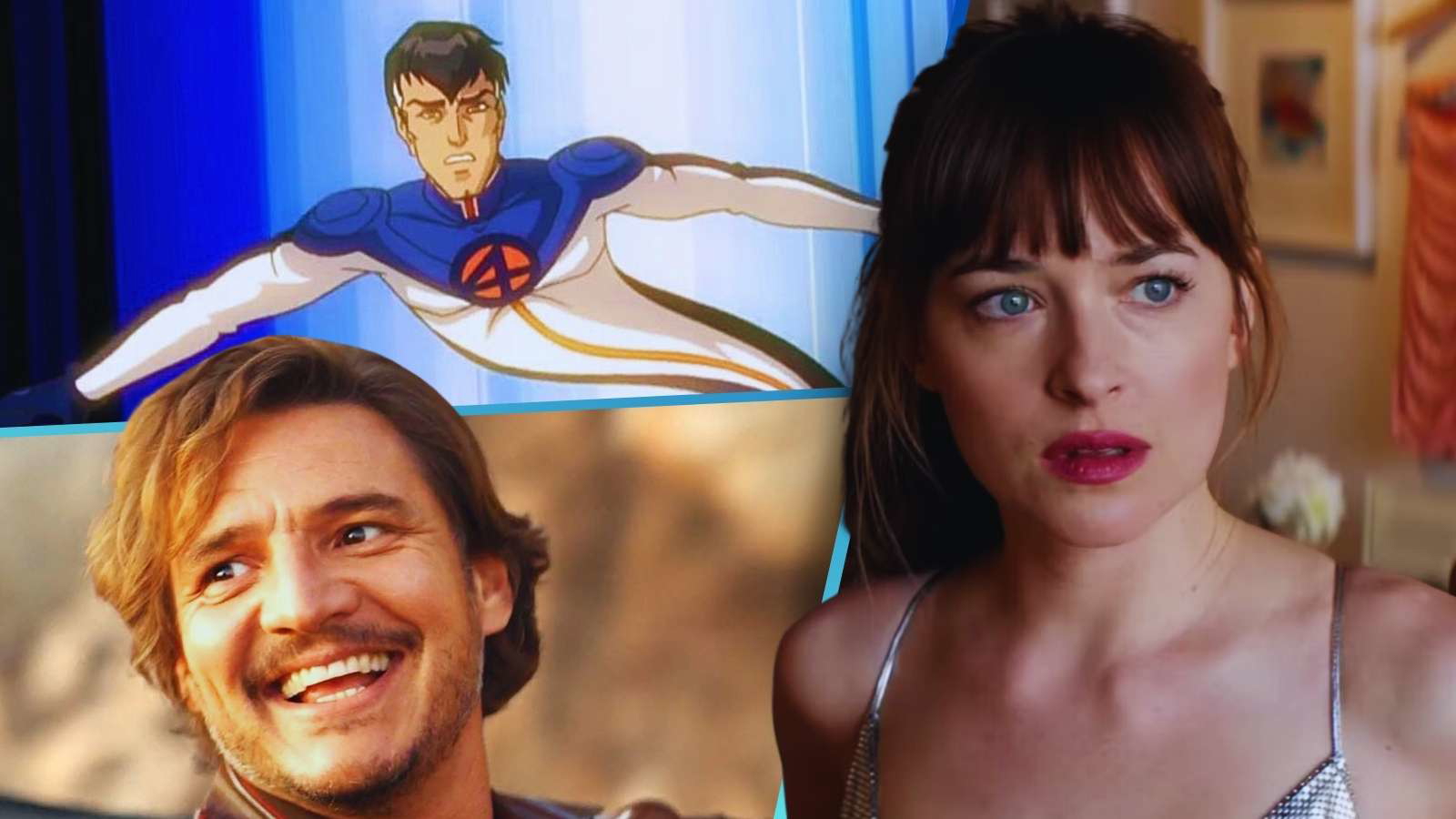 Dakota Johnson, Pedro Pascal and Mr. Fantastic