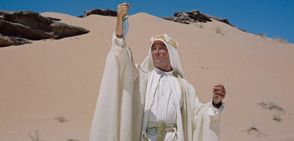 Pete O'Toole in a desert still from Lawrence of Arabia (1962)