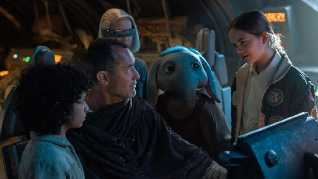 Jude Law with the children in a still from Star Wars: Skeleton Crew