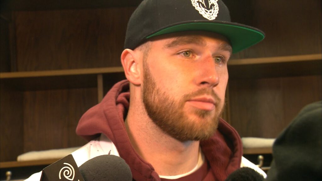 Travis Kelce speaking in an interview