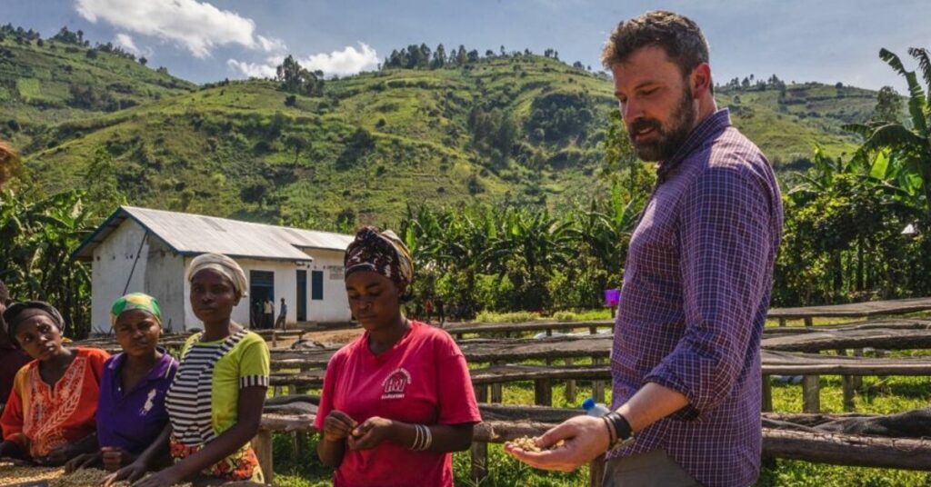 Ben Affleck with DRC coffee farmers 