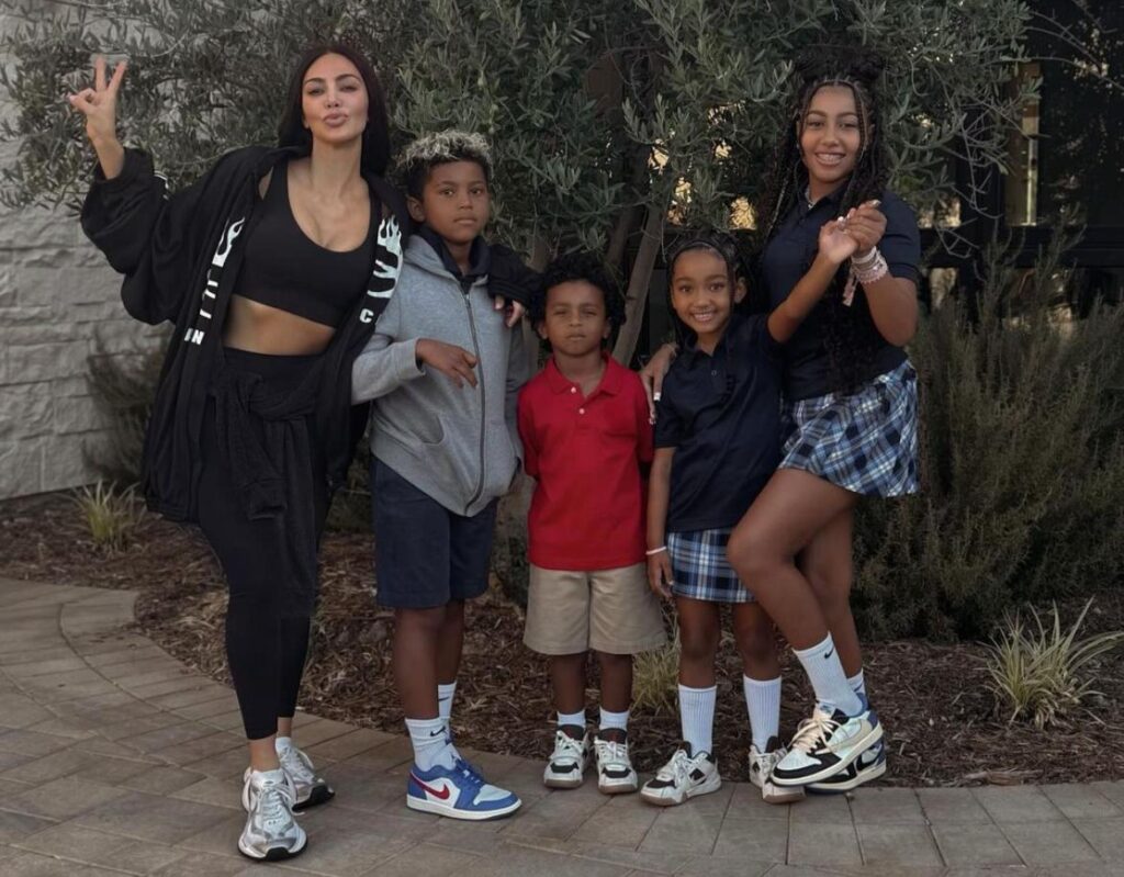 Kim Kardashian with her kids 