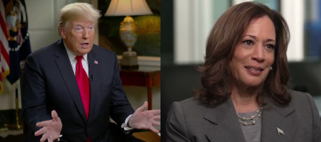 Donald Trump in an interview with 60 Minutes and Kamala Harris in an interview with Dana Bash 