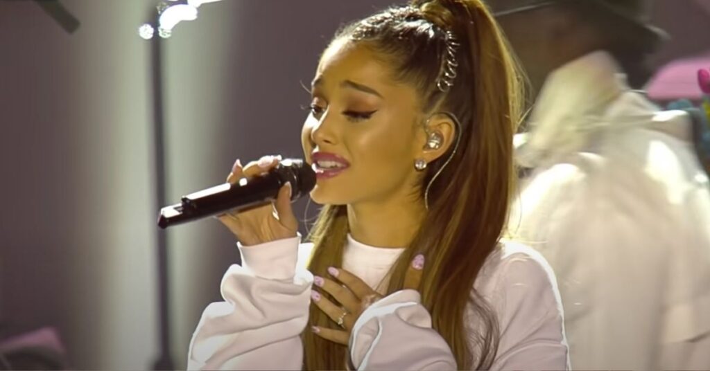 Ariana Grande performing at One Love Manchester