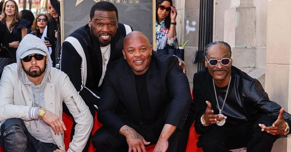 Eminem, 50 Cent, Dr. Dre and Snoop Dogg at the Hollywood Walk of Fame