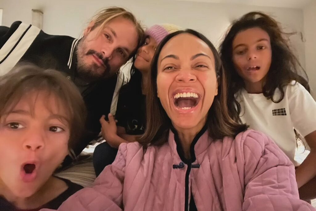 Zoë Saldaña and Marco Perego with kids 