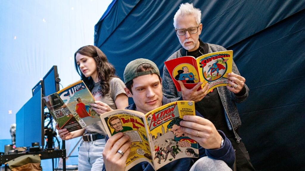 Rachel Brosnahan, David Corenswet and James Gunn