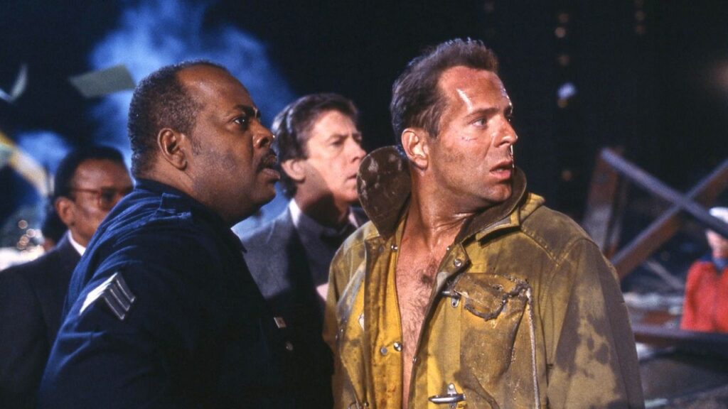 Bruce Willis, Reginald VelJohnson, and Paul Gleason in Die Hard