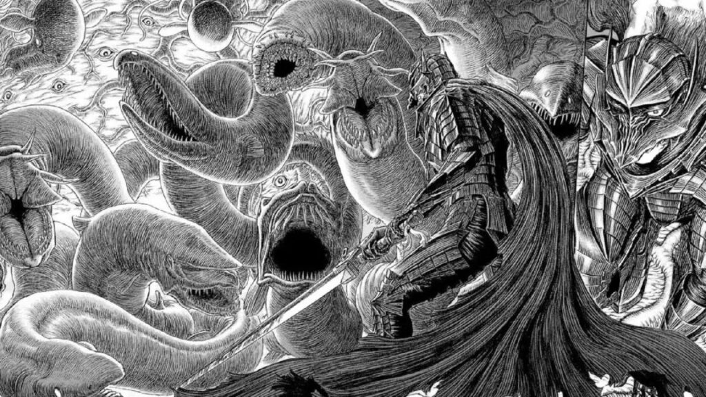 Guts vs Sea God in the Berserk manga