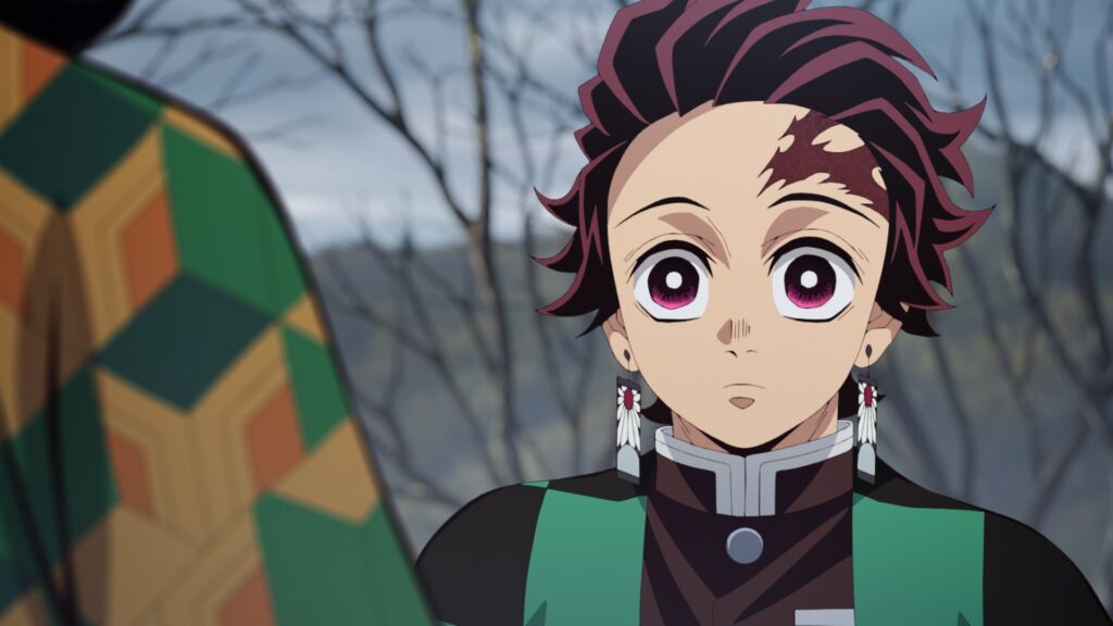 Tanjiro looking at Giyu in demon slayer