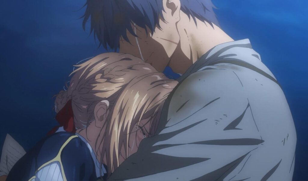 Major and Violet hugging and crying after reunion