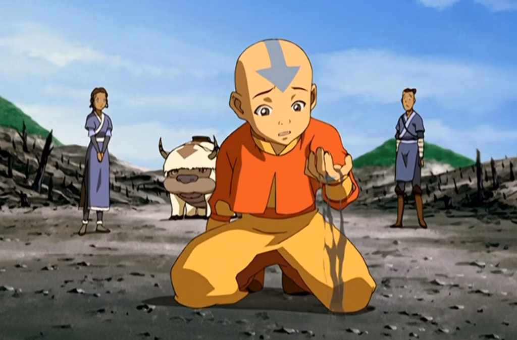Aang sees the burnt land