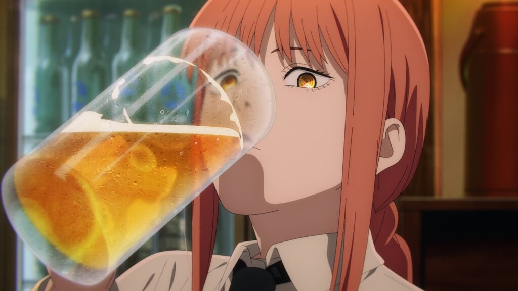 Makima drinking in chainsaw man anime