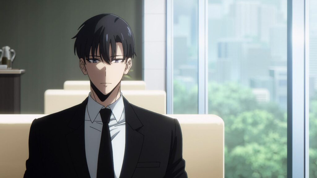 Sung Jinwoo in a suit in a meeting 