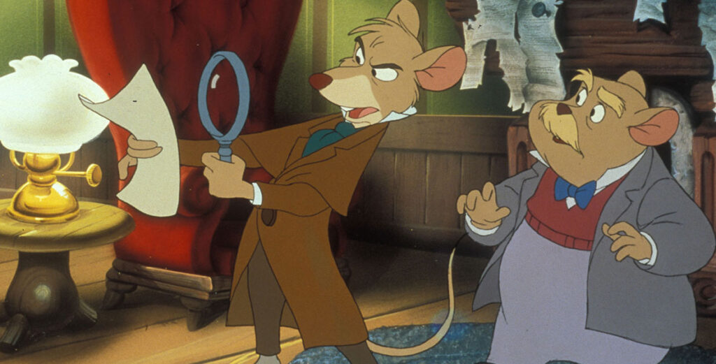 Disney's mouse detective Basil looks at a clue