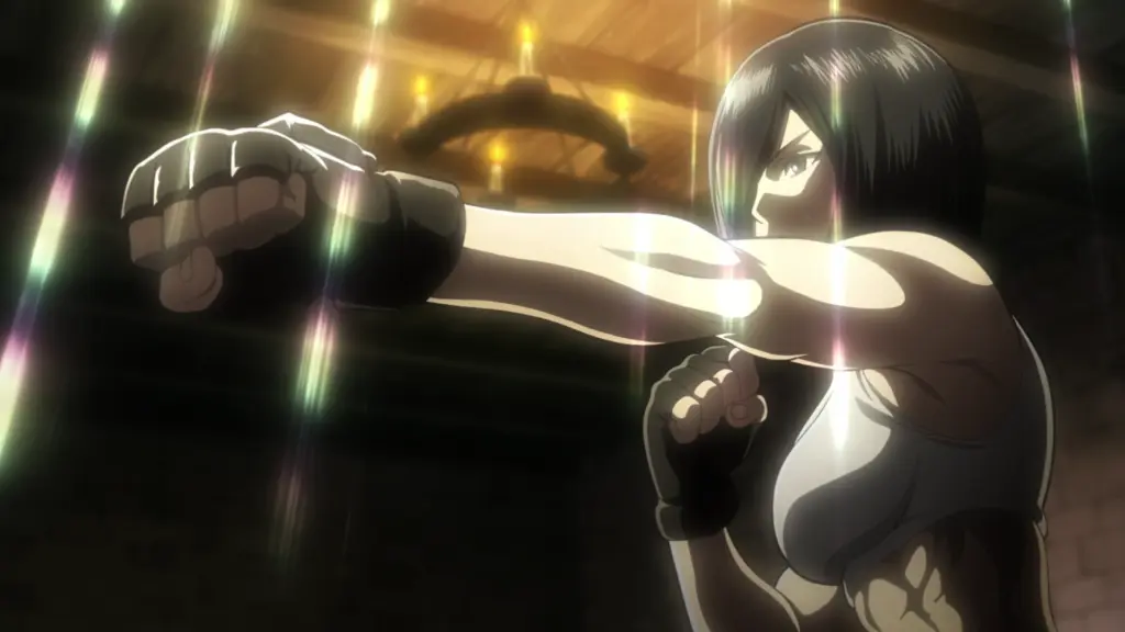 Mikasa working out in attack on titan