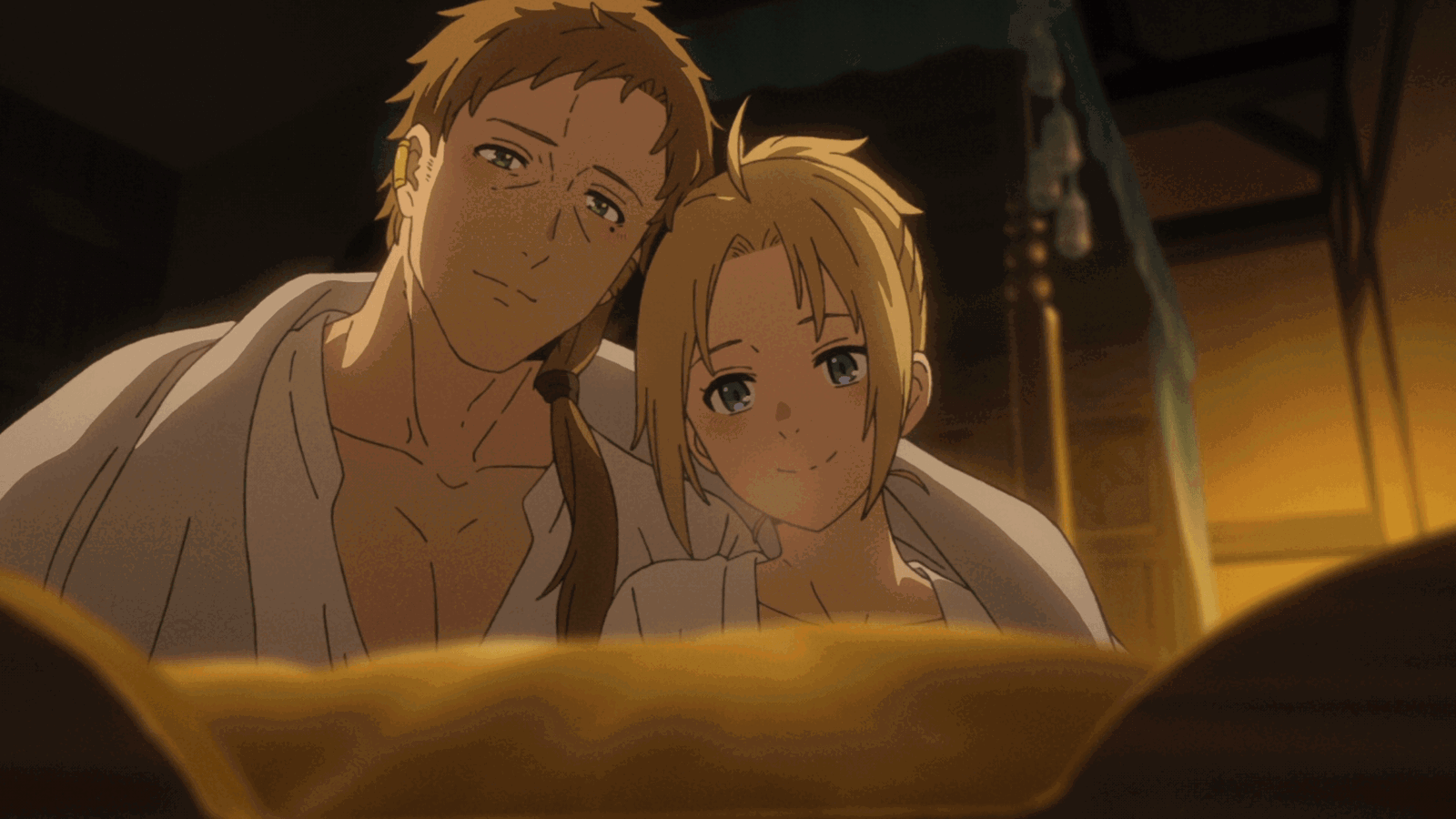 Paul and Zenith looking at their son in Mushoku Tensei
