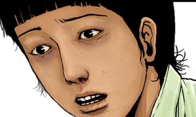 A panel from All of us are dead with a girl turning into zombie