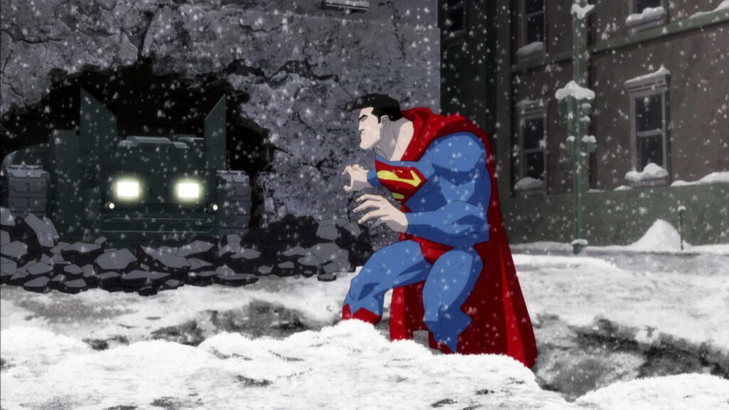 Superman with Batman's batmobile
