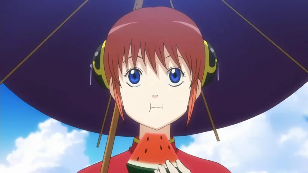 Kagura eating a watermelon