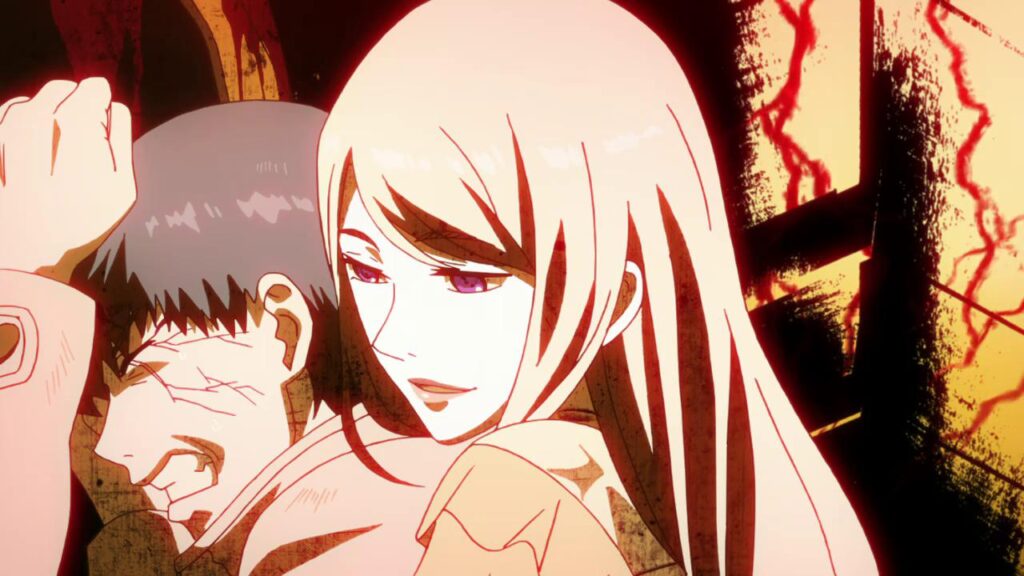 Rize and Kaneki in the anime tokyo ghoul