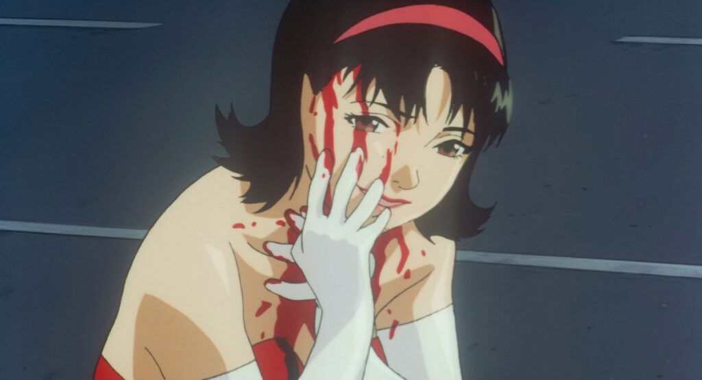 Mima covered in blood in perfect blue