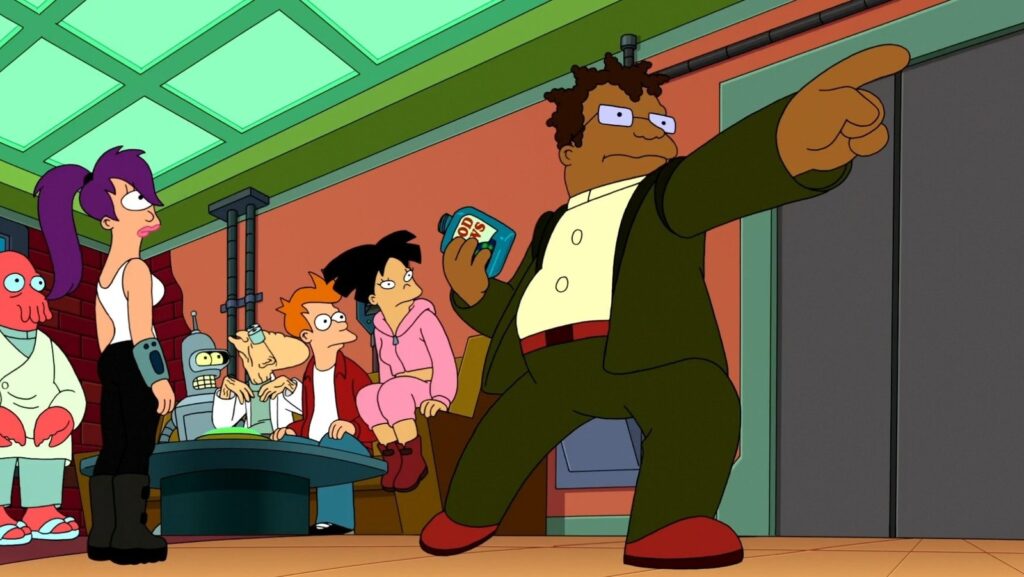 Hermes with the Planet Express gang