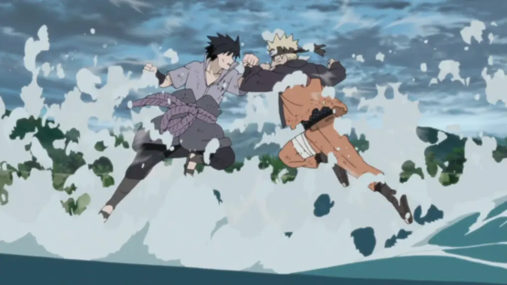 Naruto and Sasuke begin fighting