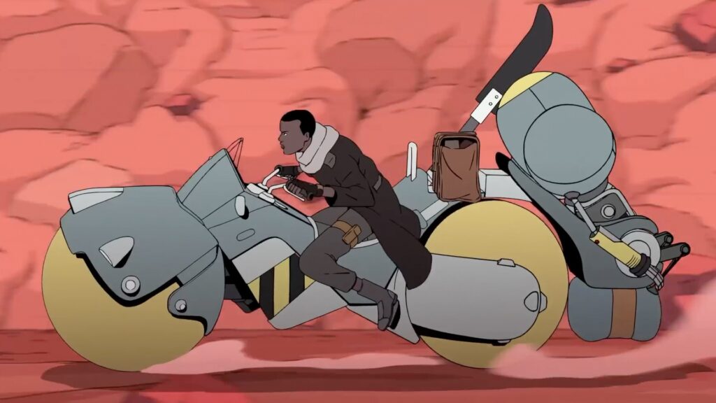 Azi rides a vehicle