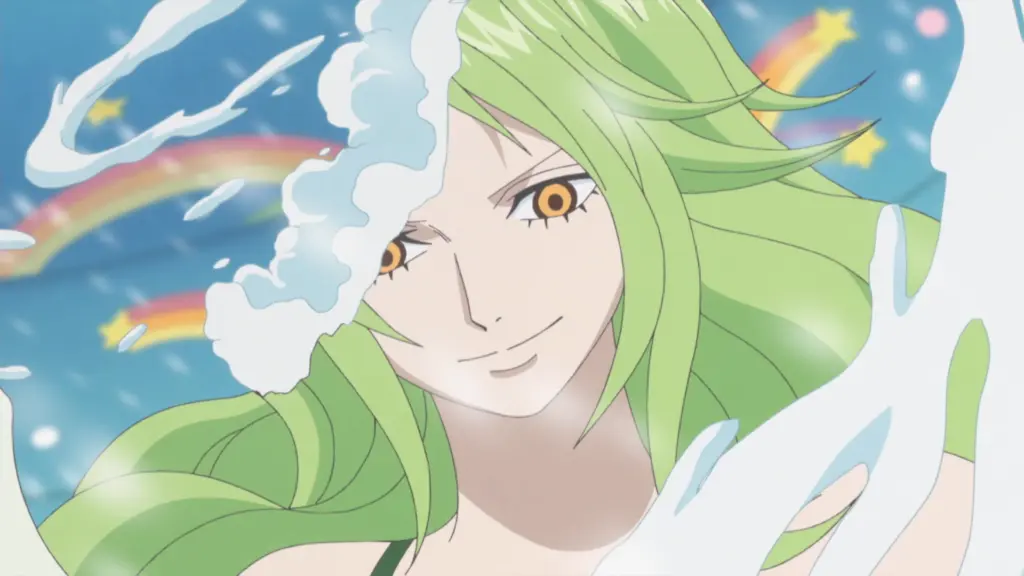 Monet turning into snow using her devil fruit powers in one piece anime