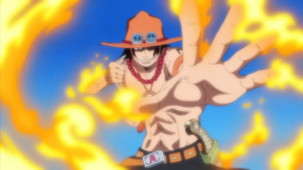 Ace using fire in one piece anime