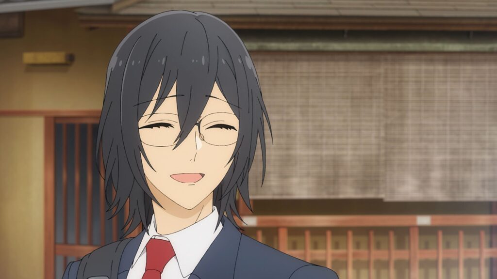 Miyamura smiling at something in Horimiya anime