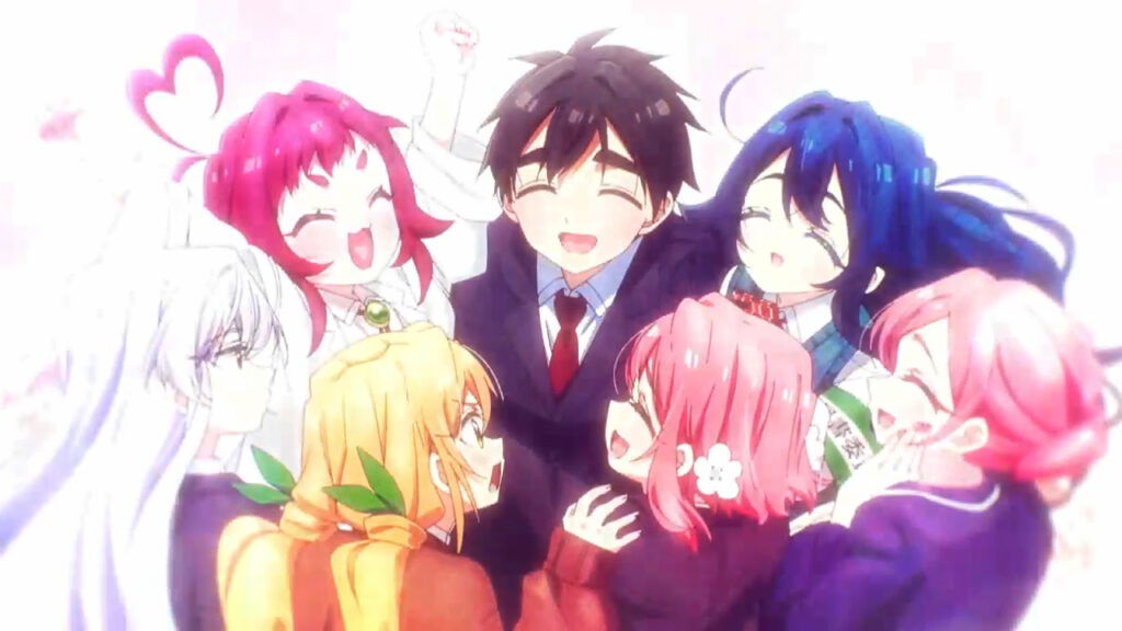 rentaro and his girlfriends from The 100 Girlfriends Who Really, Really, Really, Really, Really Love You anime