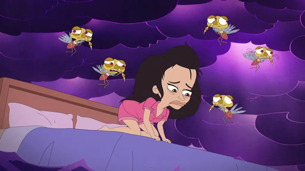 Mosquitoes surround a girl